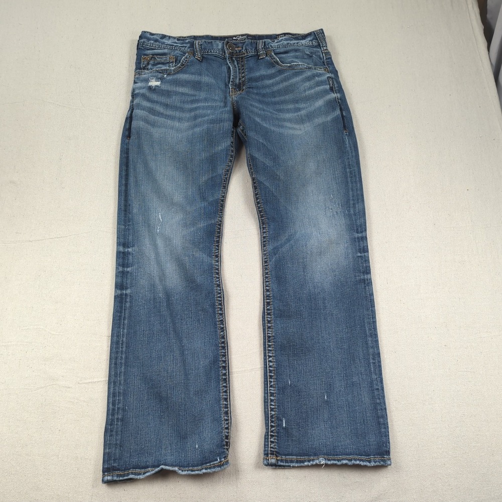 Silver Jeans Mens 34x30 Blue Zac Straight Casual Faded EMC Denim